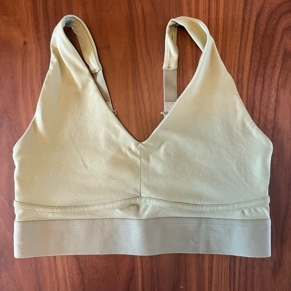 Fabletics Light Green Sports Bra with Wide Straps and V-Neck